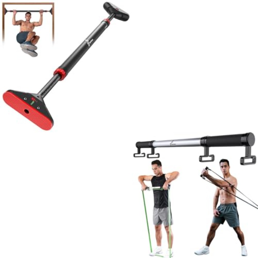 Pull Up Bar - ドア枠用プルアップバー 筋力トレーニング用レジスタンスバンドエクササイズバー 取り外し可能なハンドル付き すべてのレジスタンスバンドに対応 ネジ不要